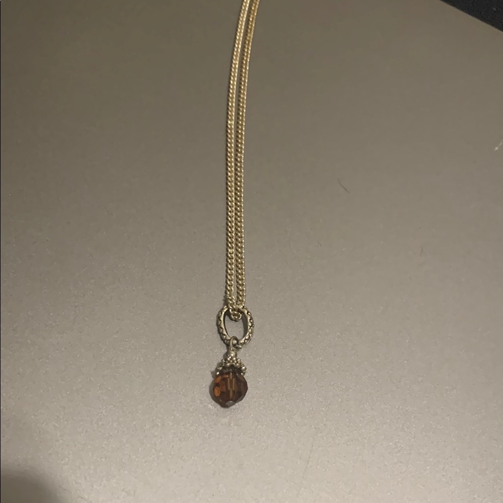Elegant Gold Necklace with Brown Pendant